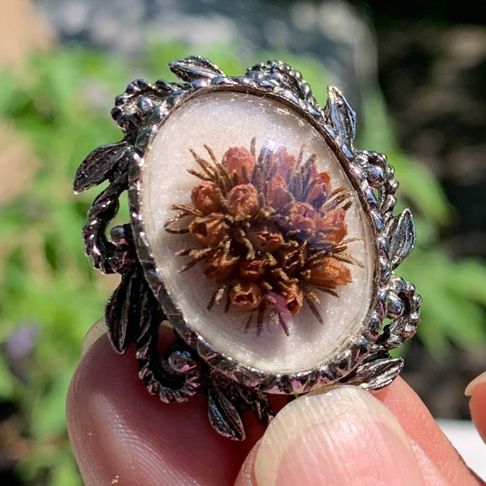 Vtg Victorian Dried Flower Brooch Pendant NWOT